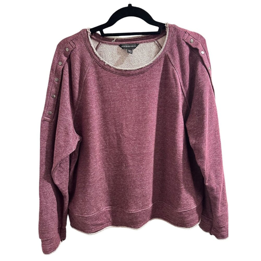 🍒 2/$20 🍒Rock Republic Maroon Distressed Sweatshirt, Silver Button Accent sz X